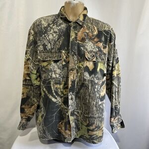 Mossy Oak Break Up Shirt Mens Large L Camouflage Long Sleeve Button Up Heavy*